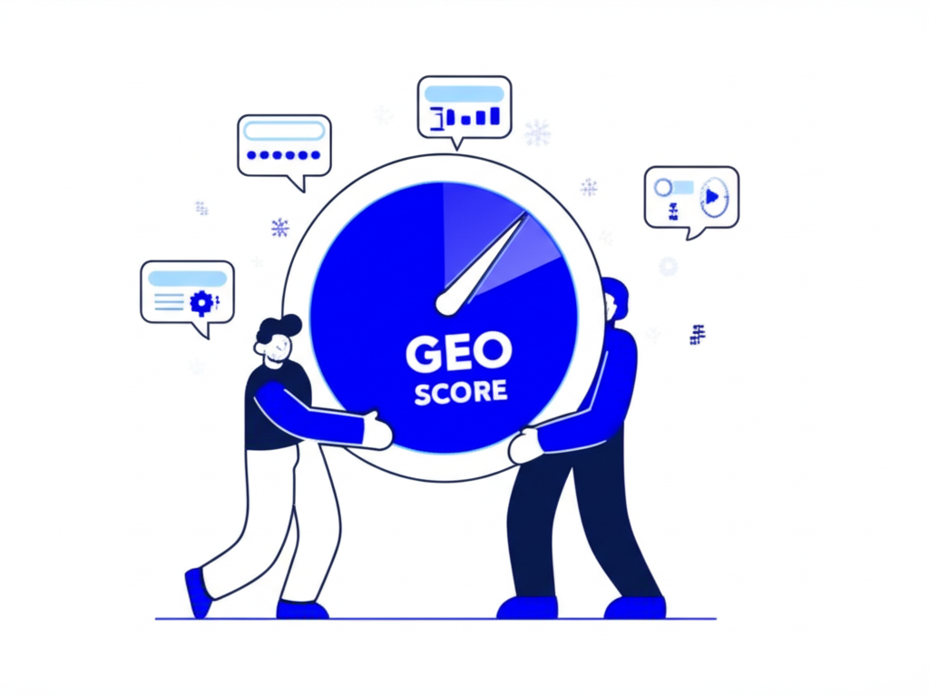 The GEO Score is a composite metric measuring six AI visibility dimensions